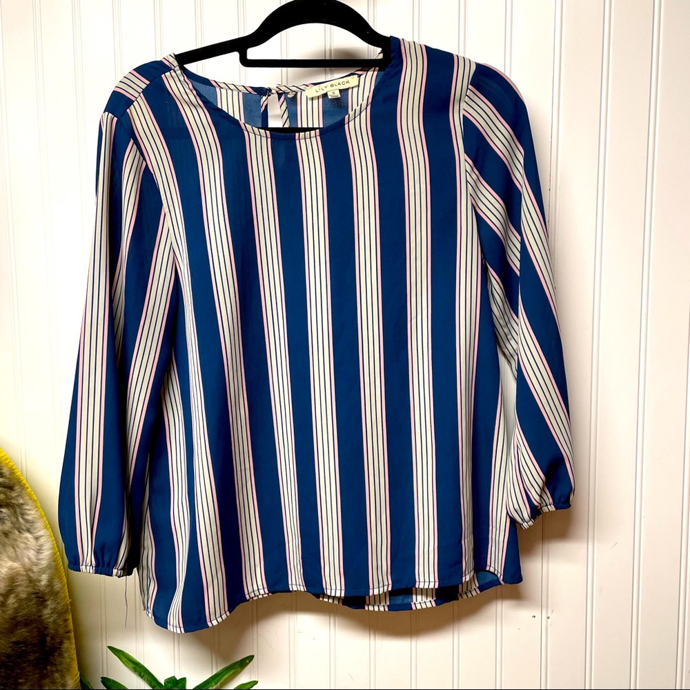 Lily Black Vertical Striped Top Size Small